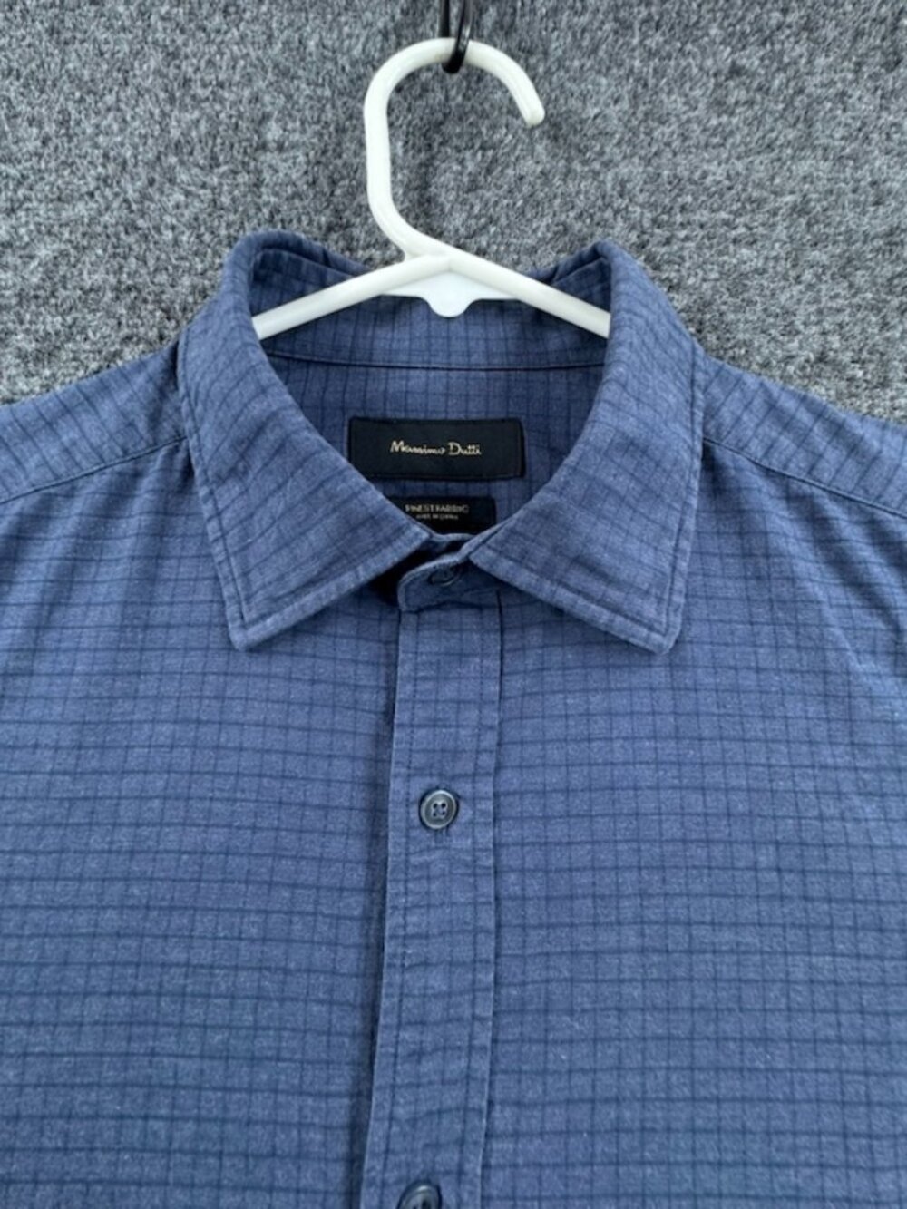 Massimo Dutti Check Finest Fabric Medium Blue Mens Button Up Shirt Long Sleeve